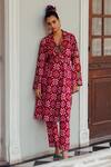 Buy_Jodi_Red Cotton Silk Bead Work, Block Print, Ahilya Trench Jacket And Pant Set_Online_at_Aza_Fashions