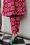 Shop_Jodi_Red Cotton Silk Bead Work, Block Print, Ahilya Trench Jacket And Pant Set_Online_at_Aza_Fashions