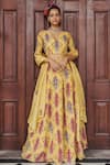Buy_Jodi_Yellow Silk Bead Work, Block Print, Sequins V Neck Sariska Blouse _at_Aza_Fashions