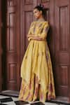 Shop_Jodi_Yellow Silk Bead Work, Block Print, Sequins V Neck Sariska Blouse _at_Aza_Fashions