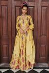 Jodi_Yellow Silk Bead Work, Block Print, Sequins V Neck Sariska Blouse _Online_at_Aza_Fashions