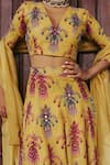 Shop_Jodi_Yellow Silk Bead Work, Block Print, Sequins V Neck Sariska Blouse _Online_at_Aza_Fashions