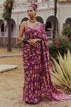 Shop_Jodi_Pink Mulberry Silk Bead Work, Block Print, Sequins Devi Hand Saree_at_Aza_Fashions