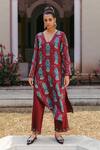 Buy_Jodi_Red Mulberry Silk Bead Work, Block Print, Sequins Tajdar Kurta And Pant Set_at_Aza_Fashions