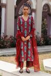 Buy_Jodi_Red Organza, Mulberry Silk Bead Work, Block Print, Tajdar Hand Kurta Set_at_Aza_Fashions