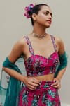 Buy_Jodi_Pink Satin Silk Bead Work, Block Print, Sequins Sweetheart Gajner Hand Blouse _at_Aza_Fashions