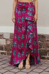 Buy_Jodi_Pink Satin Silk Bead Work, Block Print, Sequins Gajner Draped Skirt_Online_at_Aza_Fashions