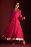 Buy_Pants And Pajamas_Pink Cotton Floral Motifs Round Mangal Chikankari Anarkali _at_Aza_Fashions