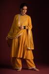 Buy_Pants And Pajamas_Yellow Kota Brahspati Foil Print Dupatta_at_Aza_Fashions
