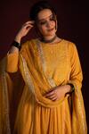 Shop_Pants And Pajamas_Yellow Kota Brahspati Foil Print Dupatta_at_Aza_Fashions