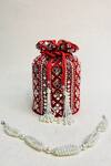 Buy_Kainiche By Mehak_Red Embroidery Mirror Embellished Potli Bag _at_Aza_Fashions