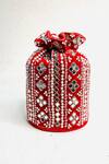Shop_Kainiche By Mehak_Red Embroidery Mirror Embellished Potli Bag _at_Aza_Fashions