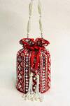 Kainiche By Mehak_Red Embroidery Mirror Embellished Potli Bag _Online_at_Aza_Fashions