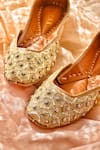 HOUSE OF EKARA_Gold Embroidered Bedazzled Juttis _Online_at_Aza_Fashions