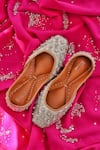 Shop_HOUSE OF EKARA_Silver Embroidered Bedazzled Juttis_at_Aza_Fashions