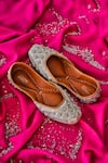 Buy_HOUSE OF EKARA_Silver Embroidered Bedazzled Juttis_Online_at_Aza_Fashions