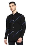 Noonoo_Black 100% Giza Cotton Embroidered Zig Zag Blur Shirt _Online_at_Aza_Fashions