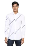 Shop_Noonoo_White 100% Giza Cotton Embroidered Zig Zag Blur Shirt _at_Aza_Fashions