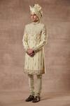 Gargee Designers_Green Cotton Silk Floral Embroidered Sherwani Set_Online_at_Aza_Fashions