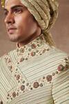 Gargee Designers_Green Cotton , Slub Floral Embroidered Sherwani Set _at_Aza_Fashions