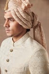 Buy_Gargee Designers_White Cotton , Brocade Floral Sherwani Set _Online_at_Aza_Fashions
