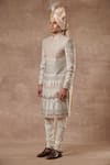 Gargee Designers_Grey Raw , Cotton Mughal Embroidered Sherwani Set _Online_at_Aza_Fashions