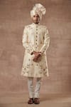 Buy Gargee Designers Beige Raw , Cotton Floral Embroidered Sherwani Set at Aza Fashions Buy_Gargee Designers_Beige Raw , Cotton Floral Embroidered Sherwani Set _at_Aza_Fashions
