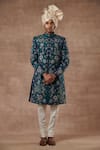 Buy Gargee Designers Green Raw , Cotton Bird, Floral Embroidered Sherwani Set at Aza Fashions Buy_Gargee Designers_Green Raw , Cotton Bird, Floral Embroidered Sherwani Set _at_Aza_Fashions