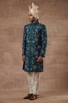 Buy Gargee Designers Green Raw , Cotton Bird, Floral Embroidered Sherwani Set Online at Aza Fashions Buy_Gargee Designers_Green Raw , Cotton Bird, Floral Embroidered Sherwani Set _Online_at_Aza_Fashions