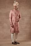 Gargee Designers_Peach , Cotton Floral Embroidered Sherwani Set _Online_at_Aza_Fashions