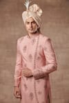 Buy_Gargee Designers_Peach , Cotton Floral Embroidered Sherwani Set _Online_at_Aza_Fashions