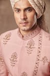 Shop_Gargee Designers_Peach , Cotton Floral Embroidered Sherwani Set _Online_at_Aza_Fashions