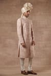 Gargee Designers_Peach , Cotton Floral Embroidered Sherwani Set _Online_at_Aza_Fashions