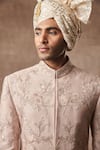 Shop_Gargee Designers_Peach , Cotton Floral Embroidered Sherwani Set _Online_at_Aza_Fashions