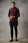 Buy_Gargee Designers_Maroon Chanderi , Cotton Floral Bundi And Kurta Set _at_Aza_Fashions