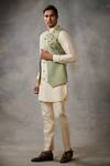 Gargee Designers_Green Silk Jacquard Embroidered Bundi And Kurta Set_Online_at_Aza_Fashions