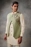 Buy_Gargee Designers_Green Silk Jacquard Embroidered Bundi And Kurta Set_Online_at_Aza_Fashions