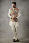Buy_Gargee Designers_Multi Color Chanderi , Cotton Floral Bundi And Kurta Set _at_Aza_Fashions