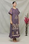 Abhi Singh_Purple Organza Embroidered Floral Round Cape Tunic  _Online_at_Aza_Fashions