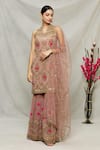 Buy_Abhi Singh_Pink Georgette Embroidered Floral Mandarin Zardozi Kurta Gharara Set  _at_Aza_Fashions