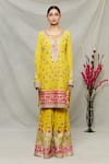 Buy_Abhi Singh_Yellow Georgette Embroidered Floral Round Zardozi Kurta Gharara Set  _Online_at_Aza_Fashions