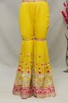 Shop_Abhi Singh_Yellow Georgette Embroidered Floral Round Zardozi Kurta Gharara Set  _Online_at_Aza_Fashions