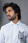 Hilo Design_White Cotton Satin Embroidery Wolf Shirt_Online_at_Aza_Fashions
