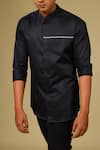 Buy_Hilo Design_Black Cotton Satin Embroidered Geometric Shirt _Online_at_Aza_Fashions