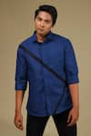 Buy_Hilo Design_Blue Cotton Plain Striped Shirt _at_Aza_Fashions