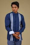 Buy_Hilo Design_Blue Cotton Striped Shirt_at_Aza_Fashions