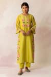 Shivani Bhargava_Green Handwoven Chanderi Cross Stitch Embroidery Floral Round Bahaar Kurta _Online_at_Aza_Fashions