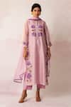 Buy_Shivani Bhargava_Purple Handwoven Chanderi Cross Stitch Embroidery Floral Round Bahaar Kurta _Online_at_Aza_Fashions