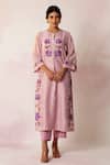 Buy_Shivani Bhargava_Purple Handwoven Chanderi Cross Stitch Embroidery Floral Round Bahaar Kurta _at_Aza_Fashions