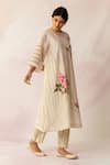 Shivani Bhargava_White Dupatta Chanderi, Kurta Handwoven Chanderi, Pant Cotton Bahaar Set_Online_at_Aza_Fashions